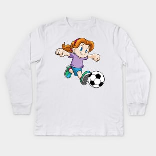 Girl as Soccer player with Soccer ball Kids Long Sleeve T-Shirt